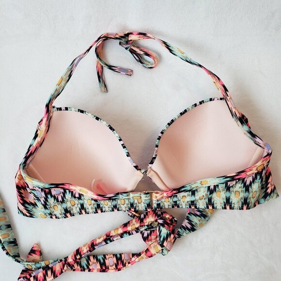 VICTORIA'S SECRET The Wrap Halter Aztec Push-Up Bikini Top 34D Underwire Swim - Picture 3 of 11